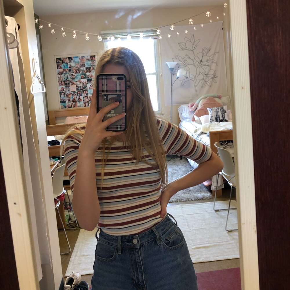 striped fitted ribbed top